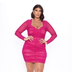 Simply Satisfying Ruched Mini Dress - Magenta